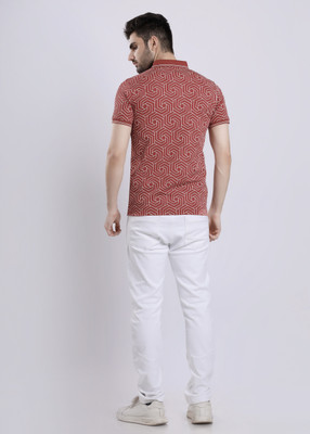 HIGHTRIBE Printed Men Polo Neck Brown T-Shirt