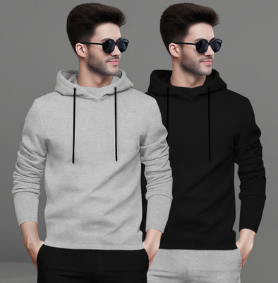 BLIVE Printed Men Hooded Neck Grey, Black T-Shirt