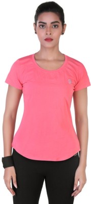 Laasa Sports Solid Women Round Neck Pink T-Shirt