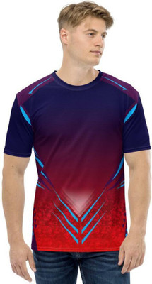 JJ TEES Printed Men Round Neck Dark Blue, Light Blue, Red T-Shirt