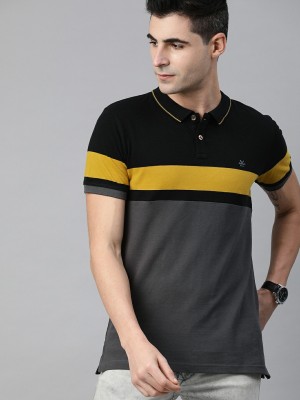 WROGN Self Design Men Polo Neck Grey T-Shirt