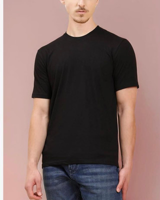 VASTRAART Solid Men Round Neck Black T-Shirt