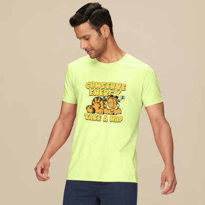 JP Creation Solid, Cartoon Men Round Neck Light Green T-Shirt