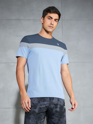 TECHNOSPORT Colorblock Men Round Neck Blue T-Shirt