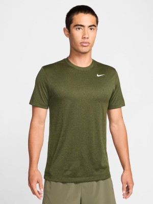 NIKE Solid Men Round Neck Green T-Shirt