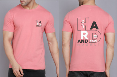 WOOSTRO Printed Men Round Neck Pink T-Shirt