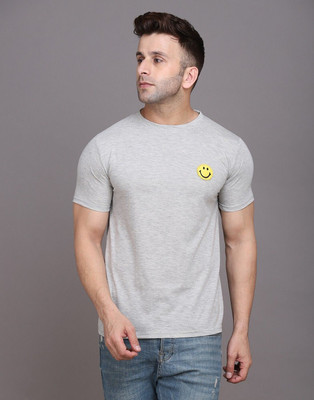 GEUM Printed Men Round Neck Silver T-Shirt