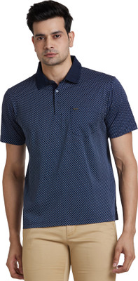 PARK AVENUE Printed Men Polo Neck Blue T-Shirt