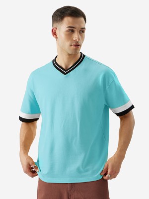 The Souled Store Solid Men V Neck Blue T-Shirt
