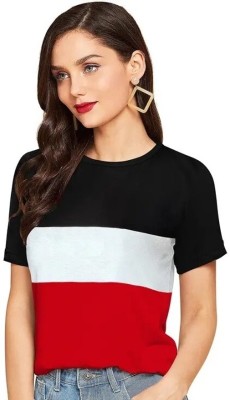 WRODSS Colorblock Women Round Neck Multicolor T-Shirt