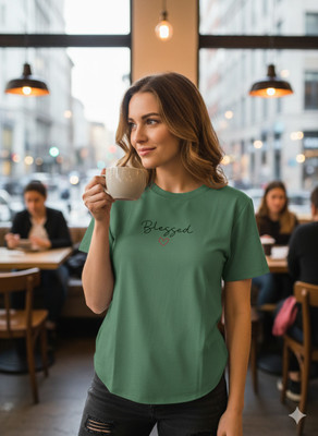 MYo2 Self Design Women Round Neck Green T-Shirt
