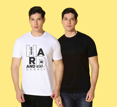 WOOSTRO Printed Men Crew Neck Black, White T-Shirt