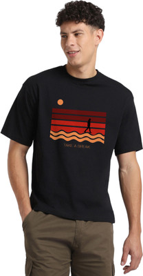 NOBERO Printed Men Round Neck Black T-Shirt