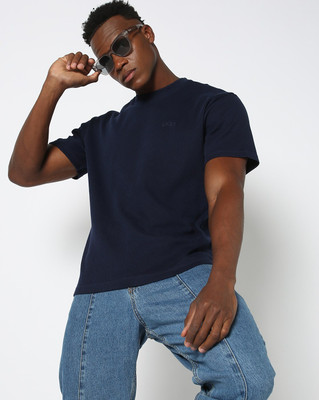 GAP Solid Men Round Neck Navy Blue T-Shirt