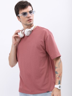 HIGHLANDER Solid Men Round Neck Pink T-Shirt