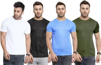 Think Tech Solid Men Round Neck White, Black, Light Blue, Dark Green T-Shirt