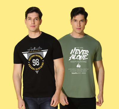 WOOSTRO Printed Men Round Neck Green, Black T-Shirt