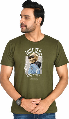 Burundi Blu Printed, Typography Men Round Neck Dark Green T-Shirt