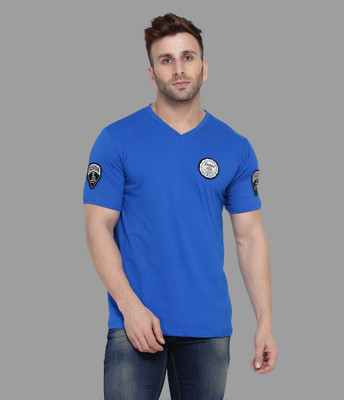 Trendfull Printed Men V Neck Blue T-Shirt