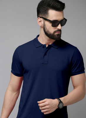 METRONAUT Solid Men Polo Neck Dark Blue T-Shirt
