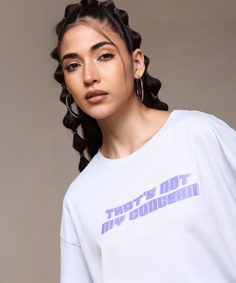 Roadster Printed Women Round Neck Blue T-Shirt