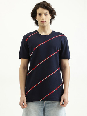 United Colors of Benetton Striped Men Round Neck Blue T-Shirt