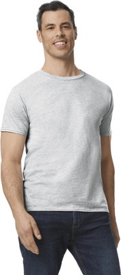 Gildan Solid Men Round Neck Grey T-Shirt