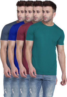 TQH Solid Men Round Neck Multicolor T-Shirt