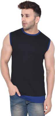 GEUM Solid Men Round Neck Black, Blue T-Shirt