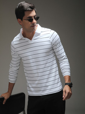 DILLINGER Striped Men Polo Neck White T-Shirt