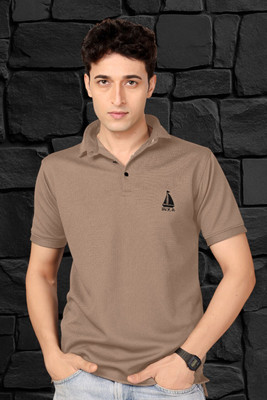LG FASHION Embroidered Men Polo Neck Reversible Brown T-Shirt