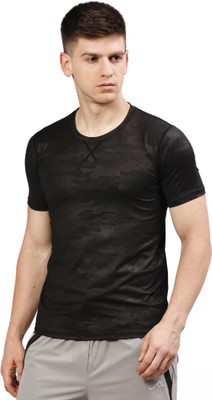 Siksea Military Camouflage Men Round Neck Black T-Shirt
