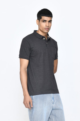 PASSPORT Solid Men Polo Neck Grey T-Shirt