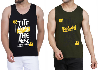 WOOSTRO Graphic Print Men Scoop Neck Black, Dark Green T-Shirt