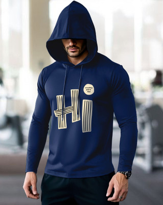 AUSK Printed Men Hooded Neck Blue T-Shirt