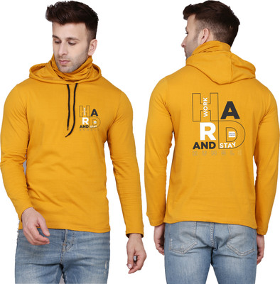 WOOSTRO Printed Men Hooded Neck Yellow, White T-Shirt