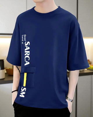Autna Typography Men Round Neck Navy Blue T-Shirt