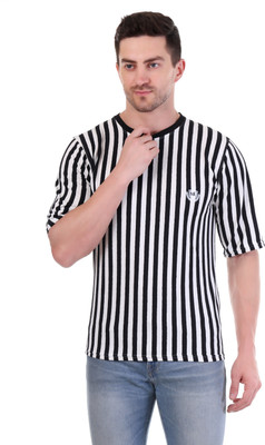 Marc Luarente Striped Men Round Neck Black T-Shirt