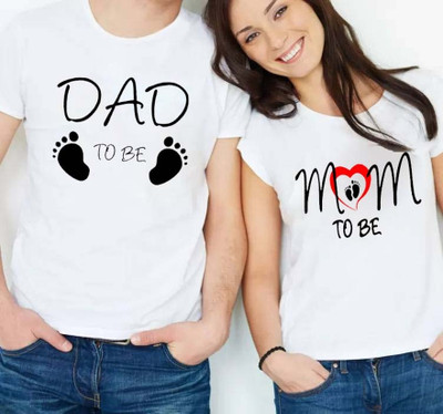 MAVAIGA Printed, Typography Couple Round Neck White T-Shirt