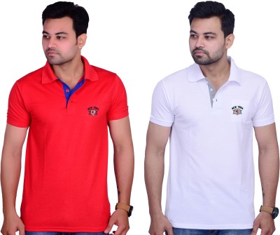 Cousin's Printed Men Polo Neck White, Red T-Shirt