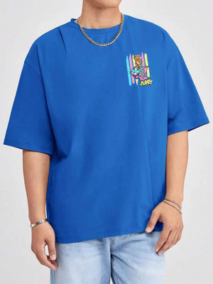 Aditi Fashion Typography Men Round Neck Blue T-Shirt