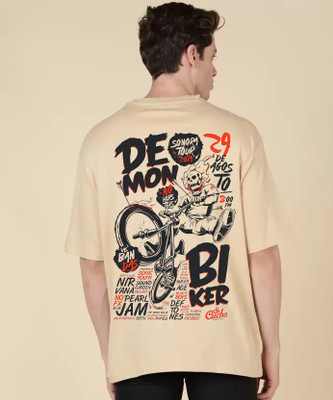 clickwell Typography Men Round Neck Beige T-Shirt