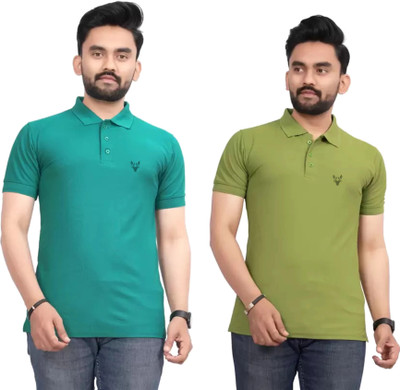 ELEGORY Solid Men Polo Neck Green, Light Green T-Shirt