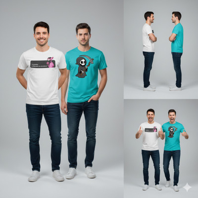 THE STORK Graphic Print Men Round Neck White, Light Blue T-Shirt