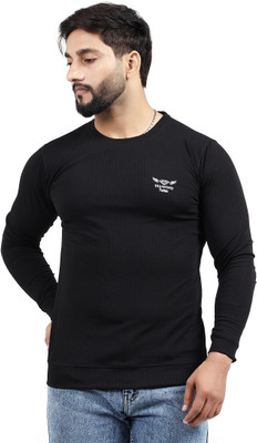 Diamond Fashion Solid Men Crew Neck Black T-Shirt