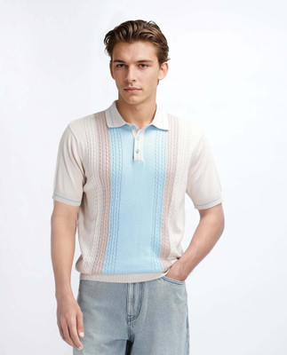 RARE RABBIT Colorblock Men Polo Neck Beige T-Shirt