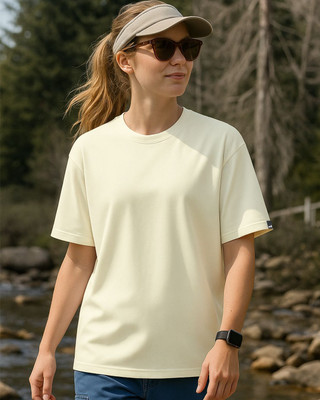 BEWAKOOF Solid Women Round Neck Beige T-Shirt