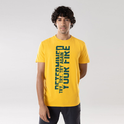 De Tees Printed Men Round Neck Yellow T-Shirt