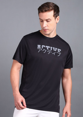 Adrenex Printed Men Round Neck Black T-Shirt