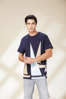 BEING HUMAN Self Design Men Polo Neck Blue T-Shirt